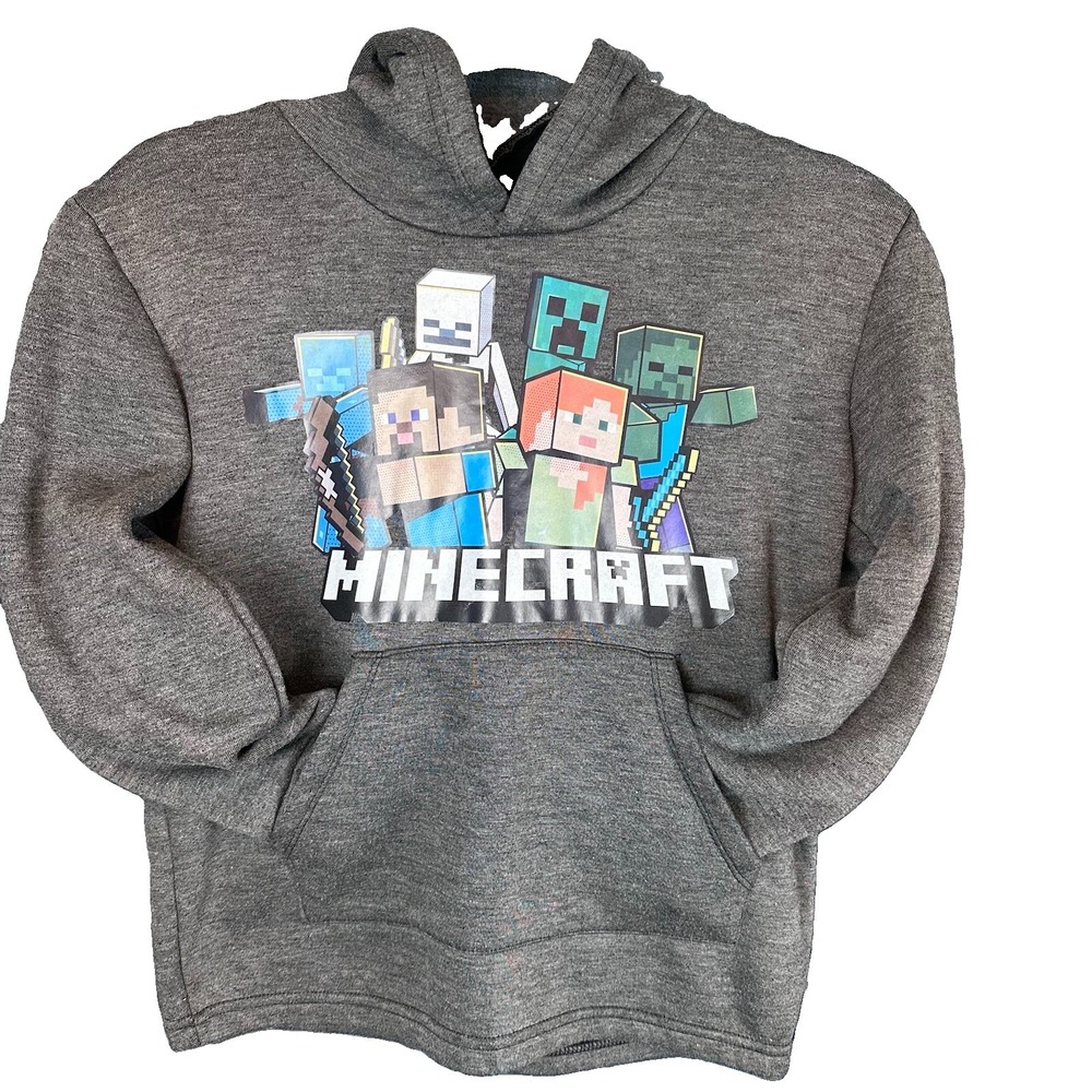 Adidas Minecraft Youth Boys Hoodie Pullover Sweatshirt Gray, Size Large (10/12)